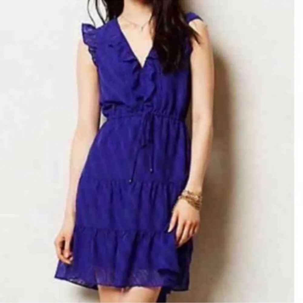 Anthropologie HD in Paris Swiss clip dot tiered dress in blue size 6